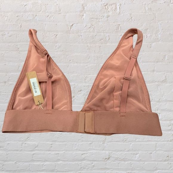 Skims Rose Clay Plunge Brand-Embroidered Stretch-Cotton Bra Medium (no tags) - Picture 5 of 8